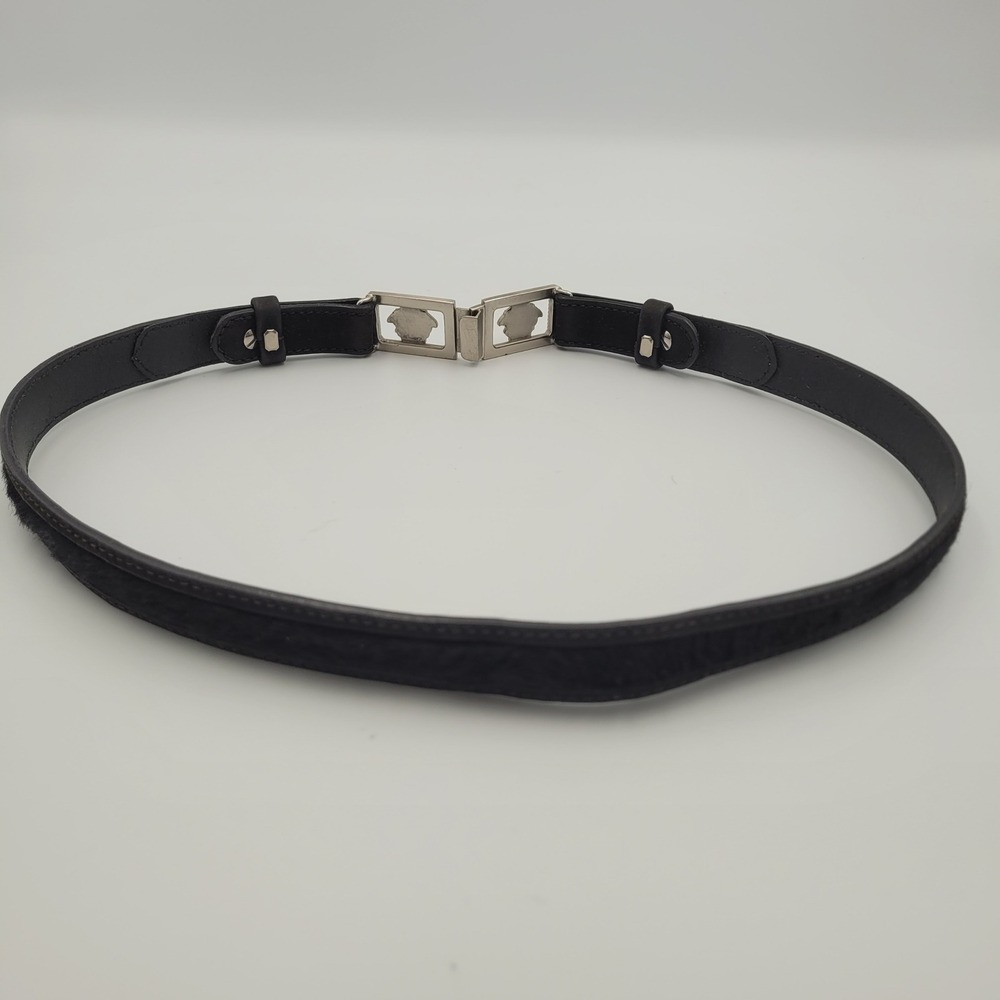 Gianni Versace Vintage Black Leather Pony Hair Medusa Head Belt 70/28 Silver - Picture 5 of 9